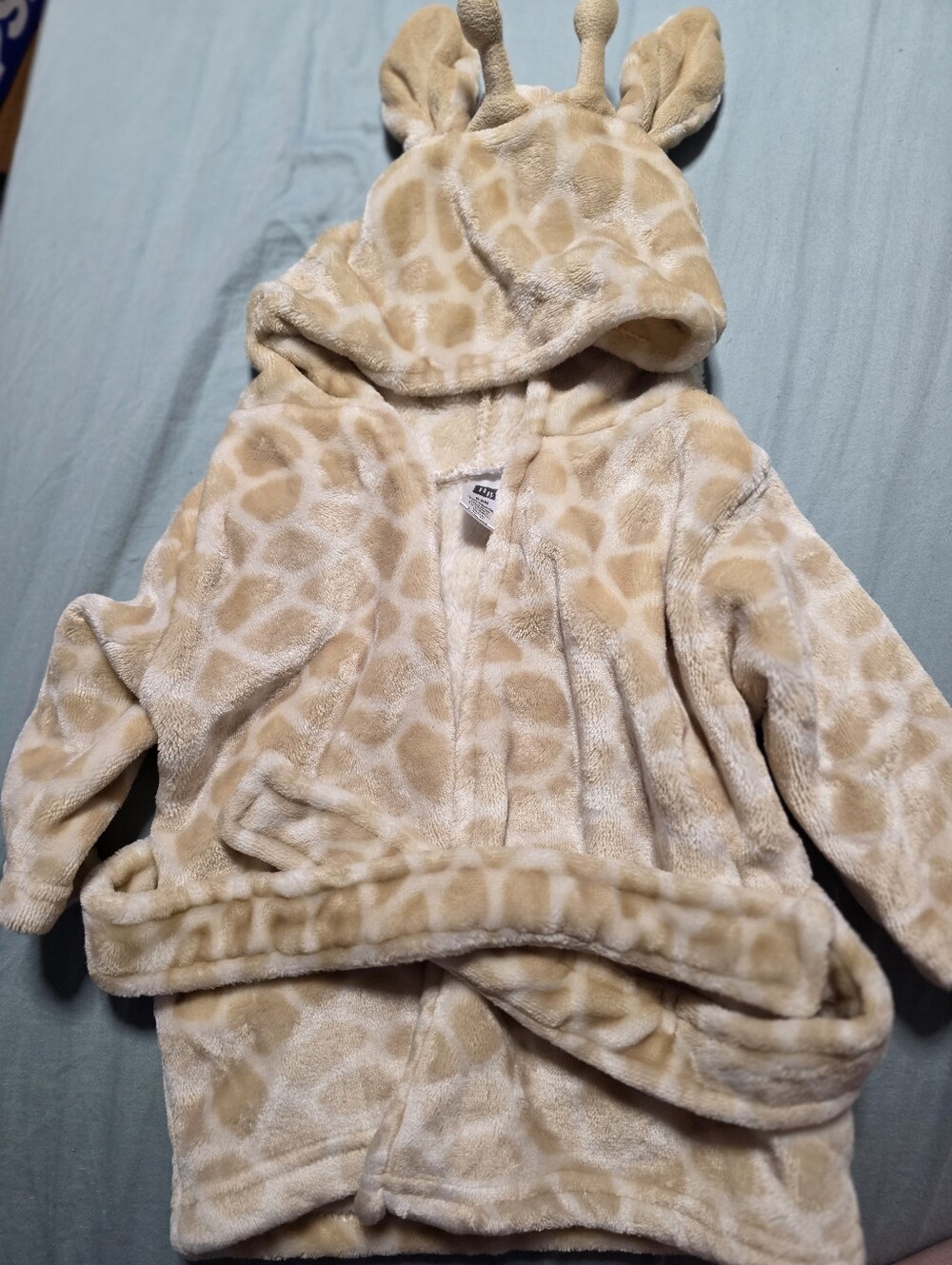 Giraffe Print Plush Hooded Bathrobe with Ears - Beige